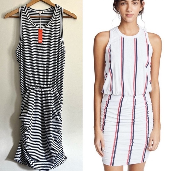 NWT Anthropologie Sundry Striped Ruched Scrunch Racer Back Tank Dress - Picture 1 of 8